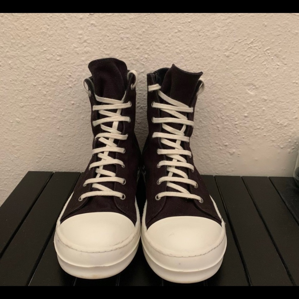 Rick Owens dark shadow high tops.